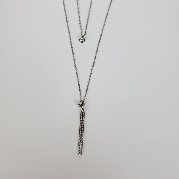 Sterling Silver Double Chain Rhodium Plated Swarovski Crystals Necklace - Picture 4 of 6